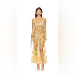 Free People Sheer Yellow Lace Maxi Dress